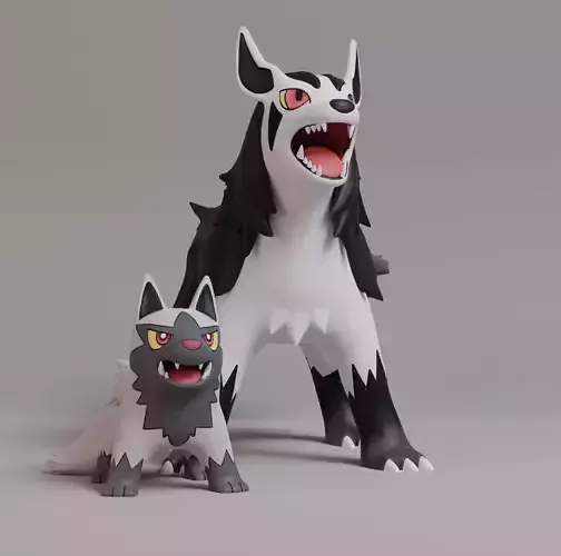 Pokemon - Poochyena and Mightyena with 2 poses 3D print model