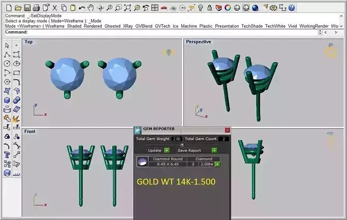 3 prongs stud earrings 1 carat each