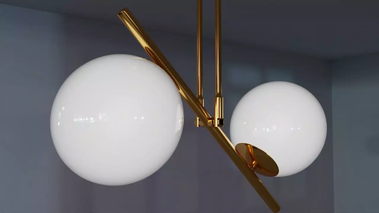 chandelier pendant light with two balls hanging from it 3D model_0