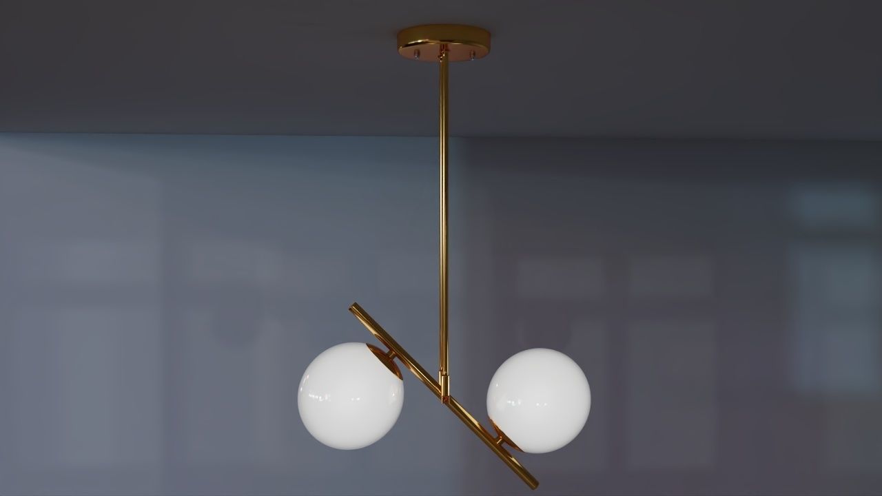 chandelier pendant light with two balls hanging from it 3D model_3