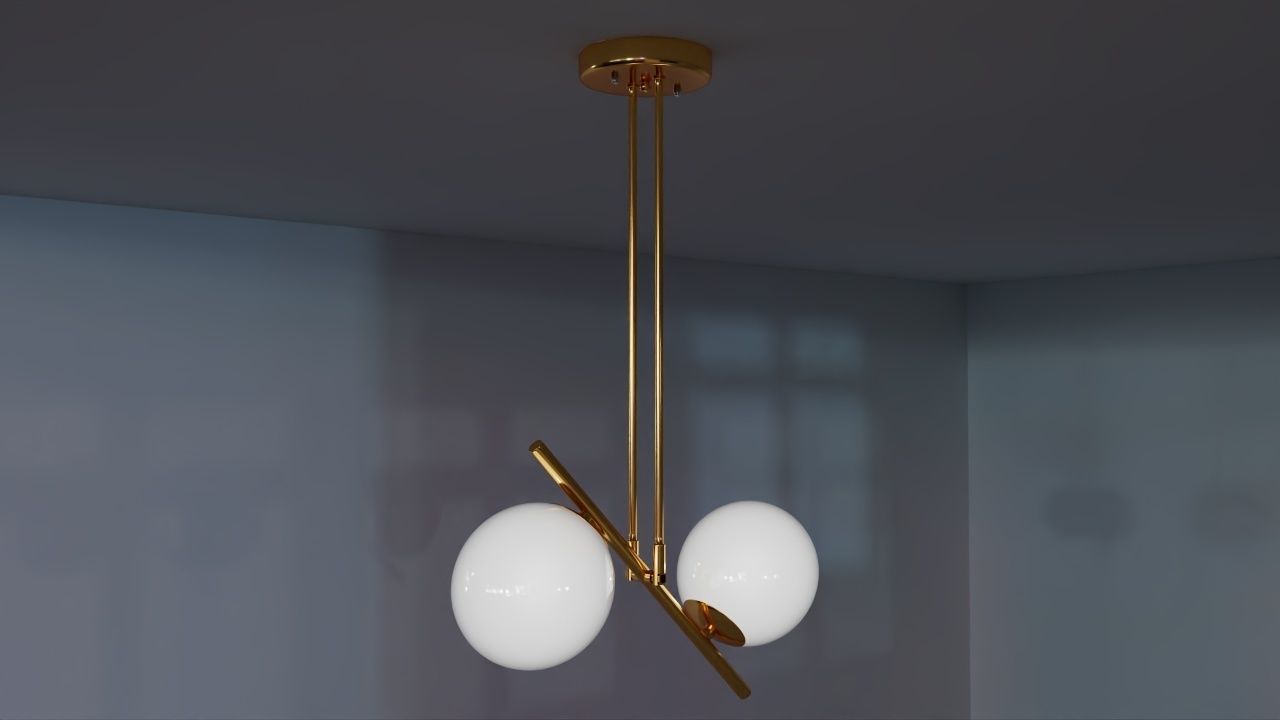 chandelier pendant light with two balls hanging from it 3D model_1
