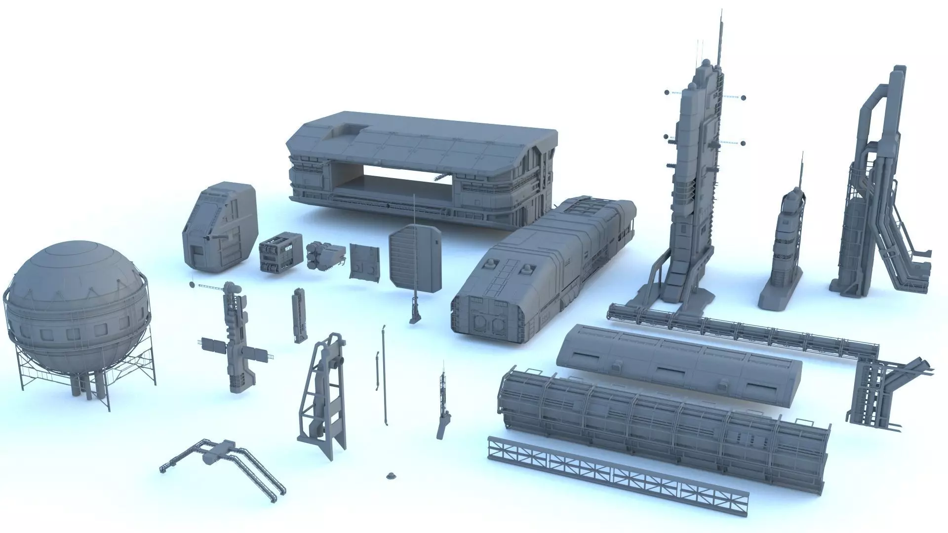 Sci Fi structures kitbash 3D model_0