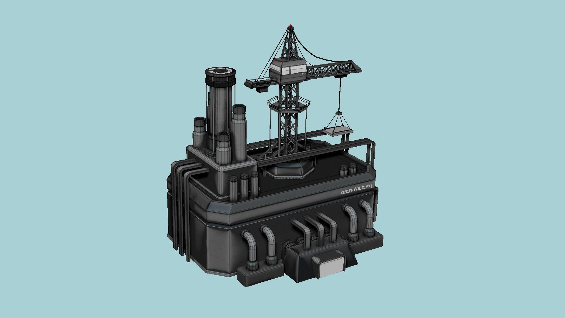 SciFi Factory A09 Dark Metal - Sci Fi Exterior Design Low-poly 3D model_6