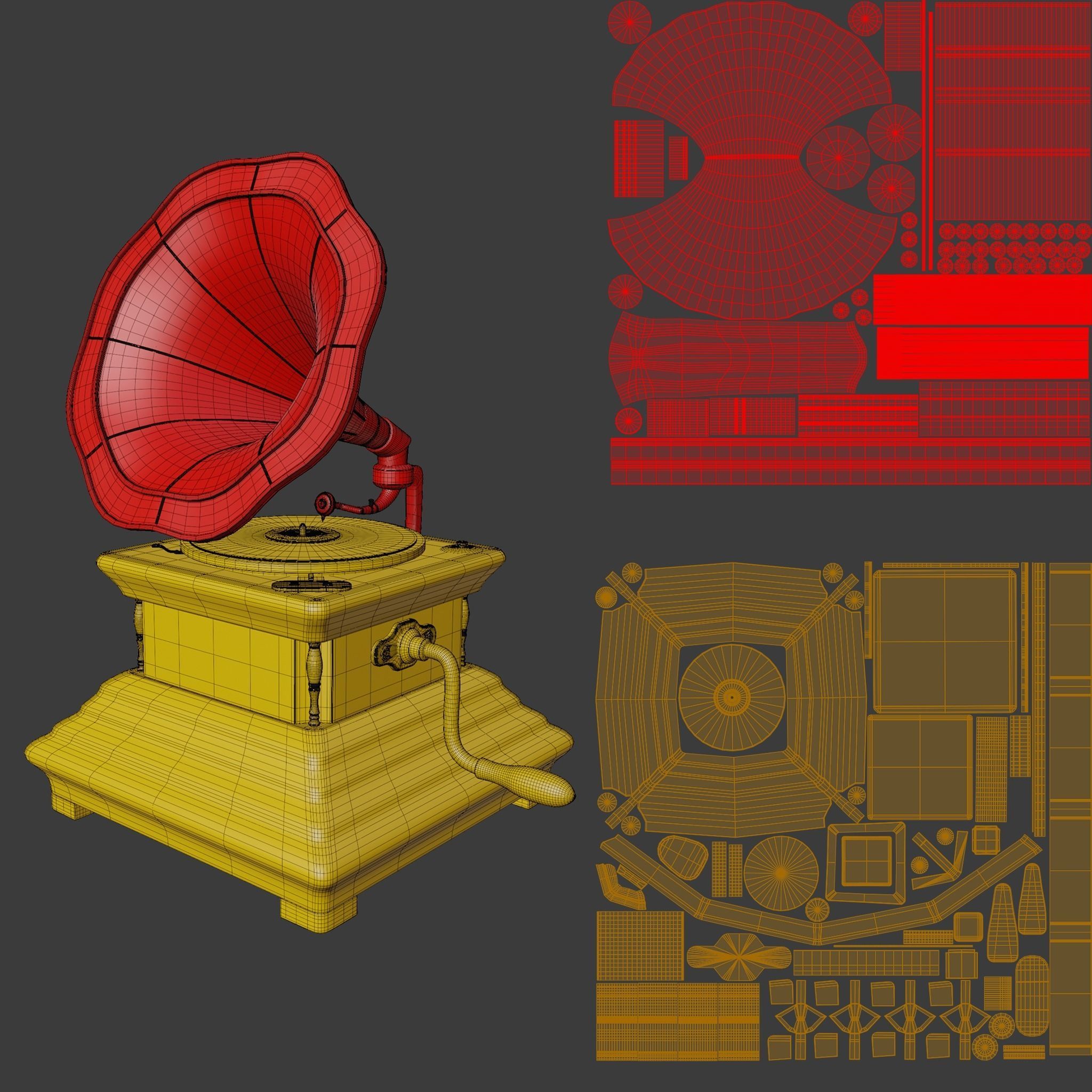 Gramaphone golden gramophone Low-poly 3D model_6