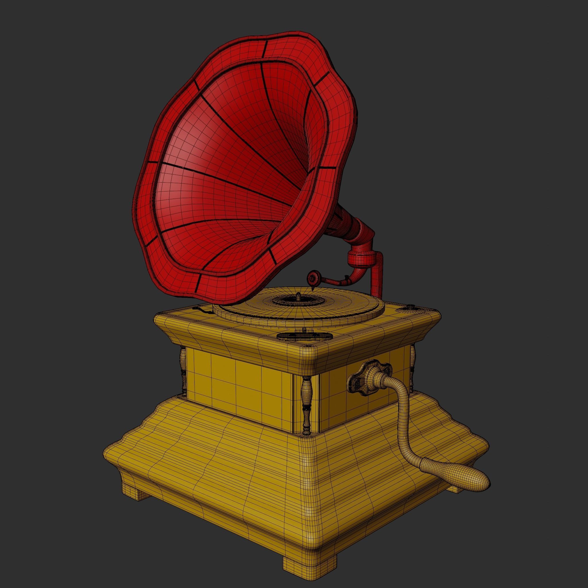Gramaphone golden gramophone Low-poly 3D model_5