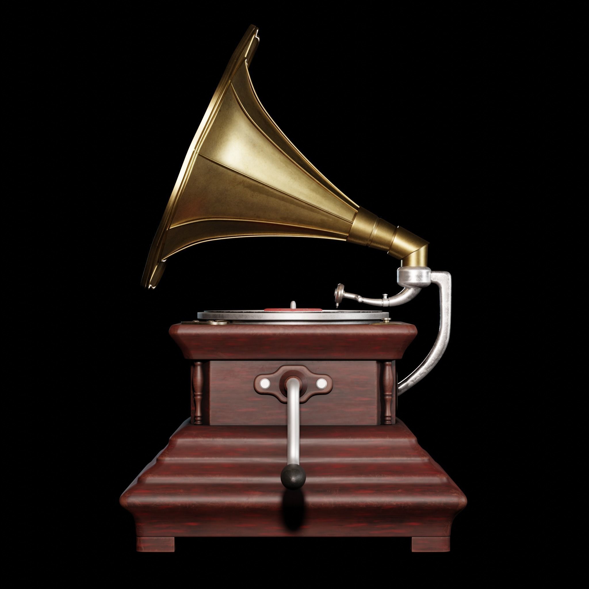 Gramaphone golden gramophone Low-poly 3D model_7