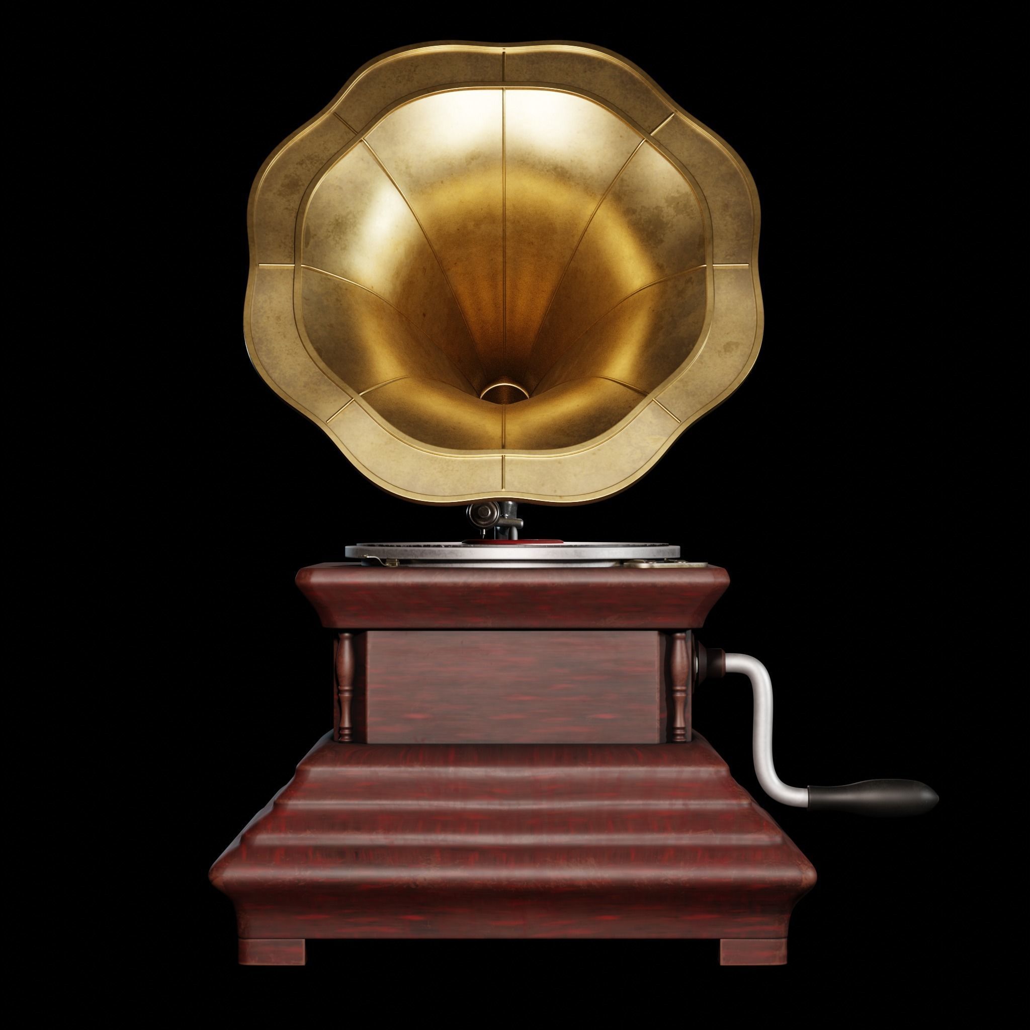 Gramaphone golden gramophone Low-poly 3D model_4