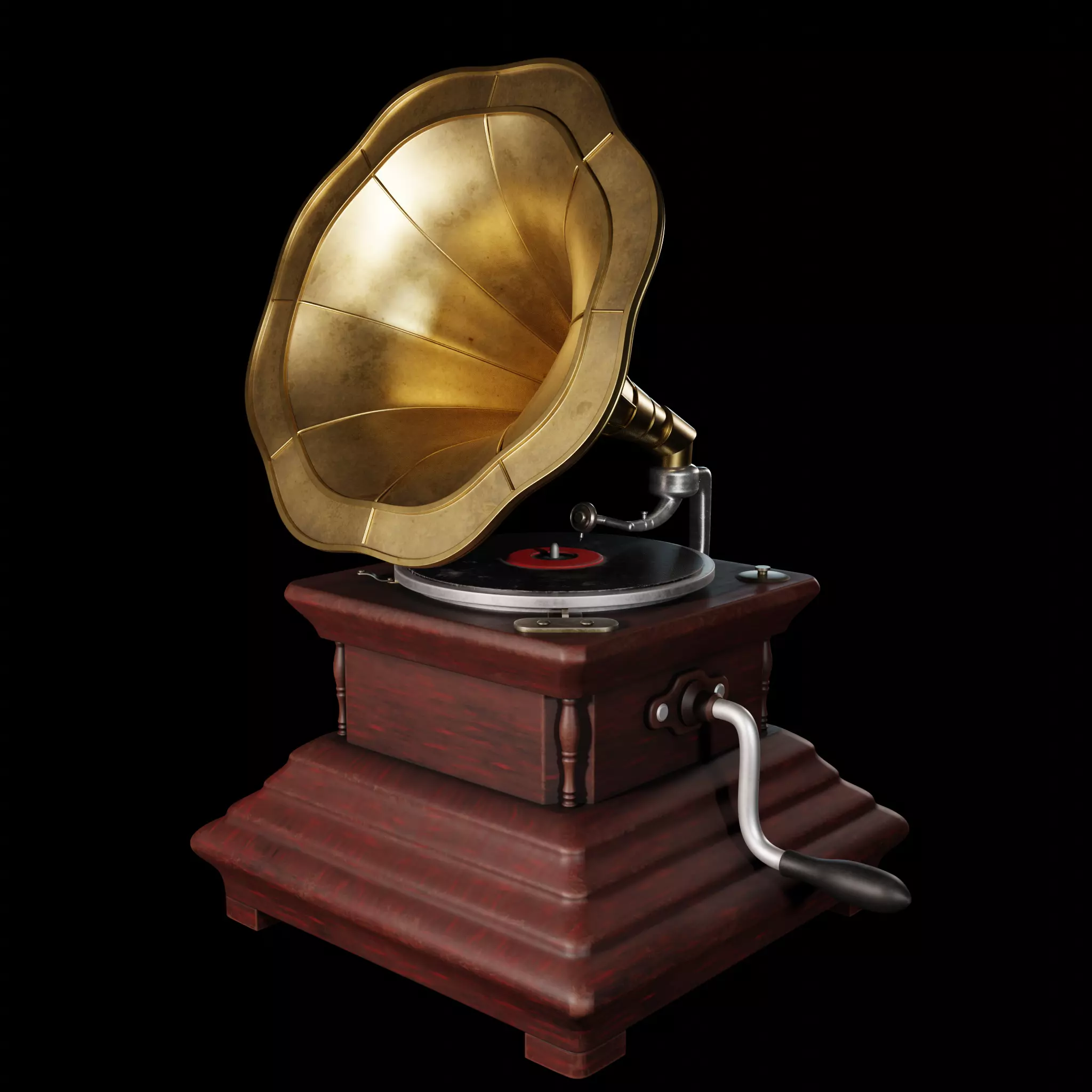 Gramaphone golden gramophone Low-poly 3D model_0