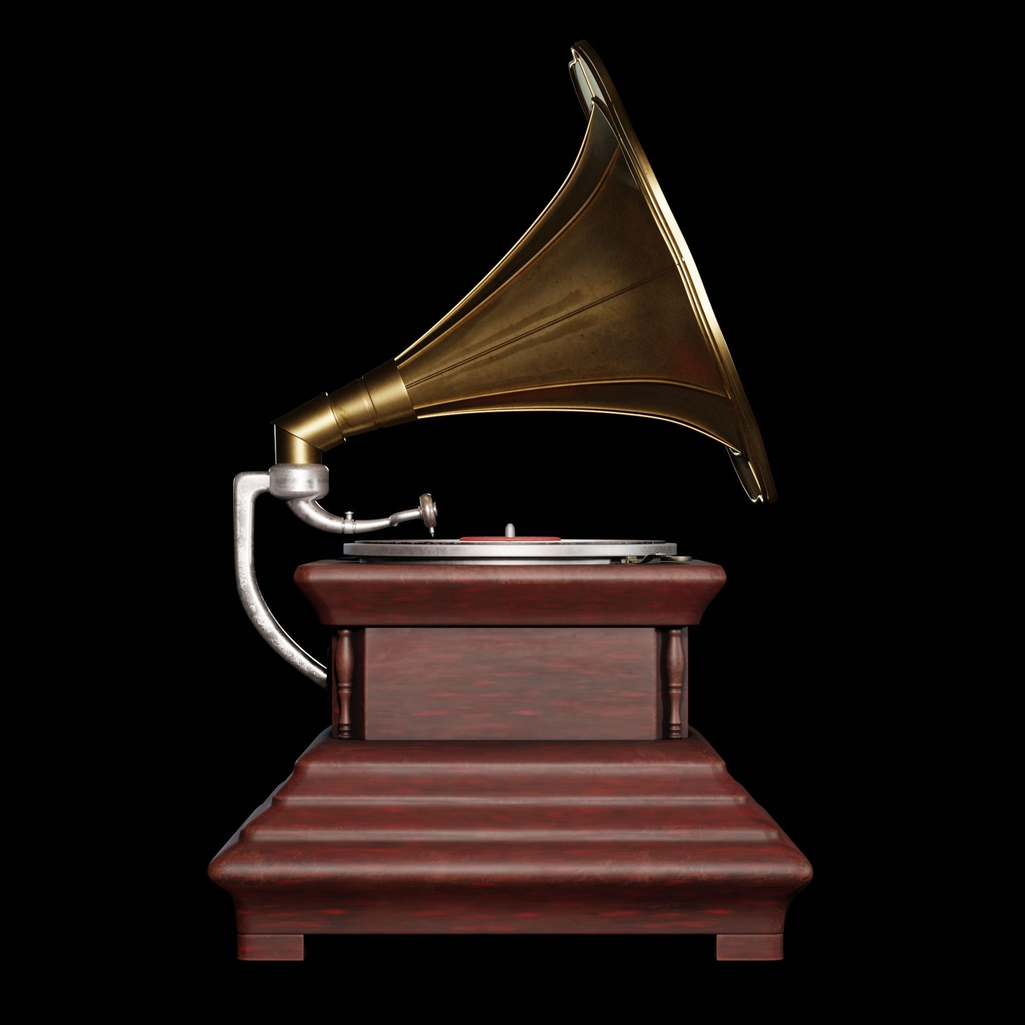 Gramaphone golden gramophone Low-poly 3D model_3
