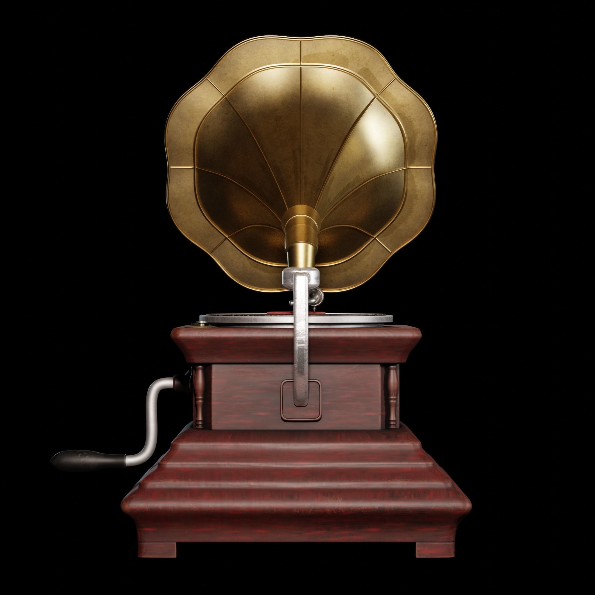 Gramaphone golden gramophone Low-poly 3D model_2