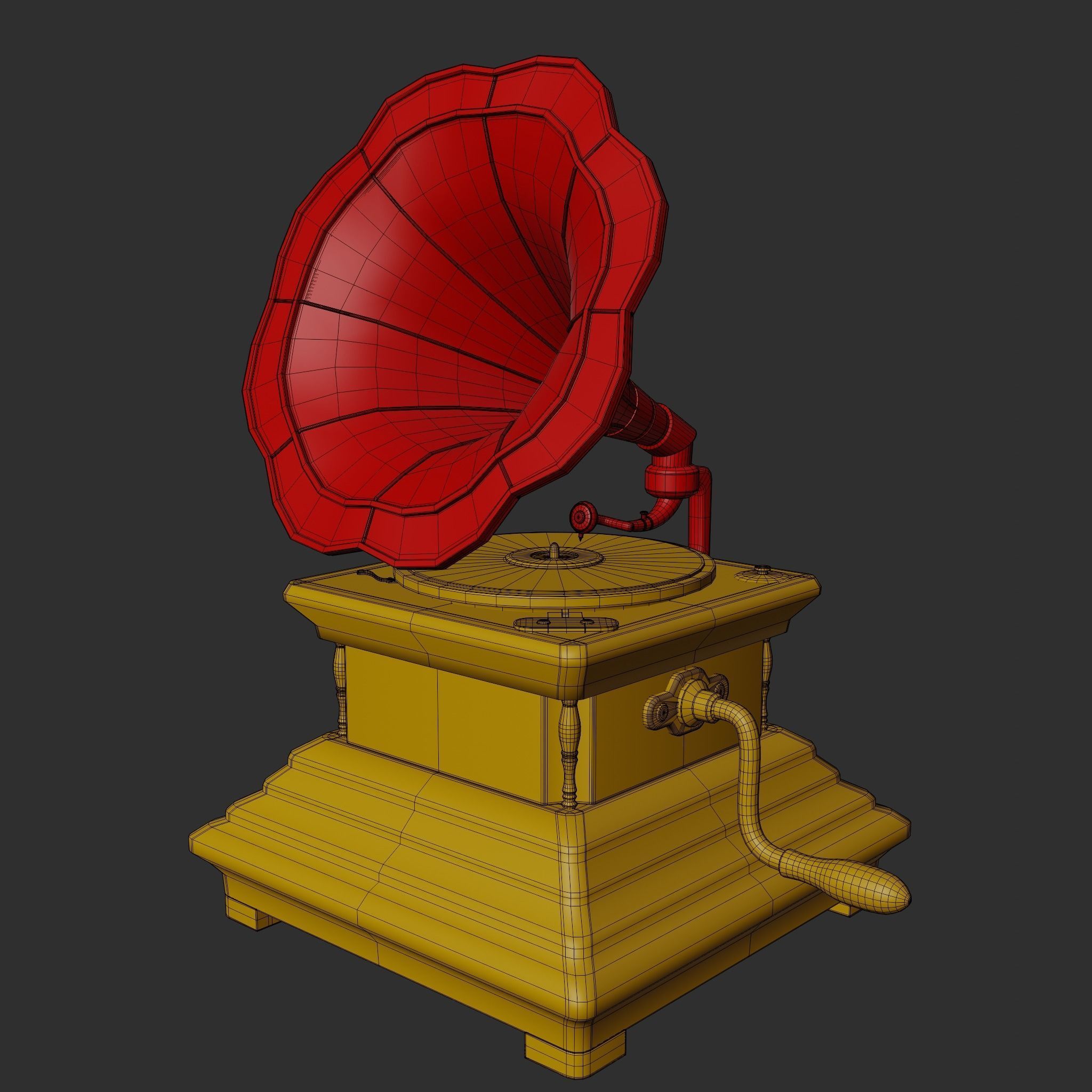 Gramaphone golden gramophone Low-poly 3D model_8