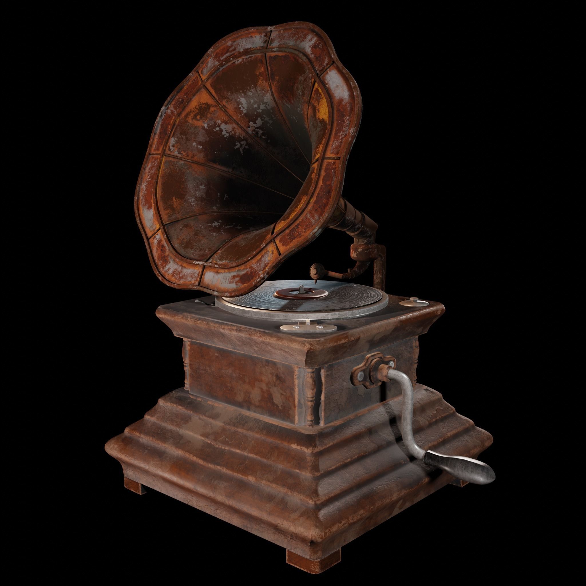 Gramaphone golden gramophone Low-poly 3D model_1