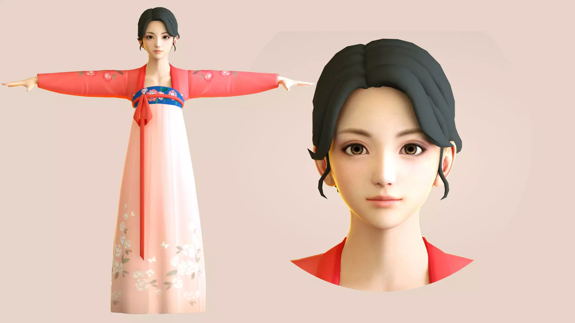 Cartoon Hanfu girl Hanfu chest-length skirt 3D model