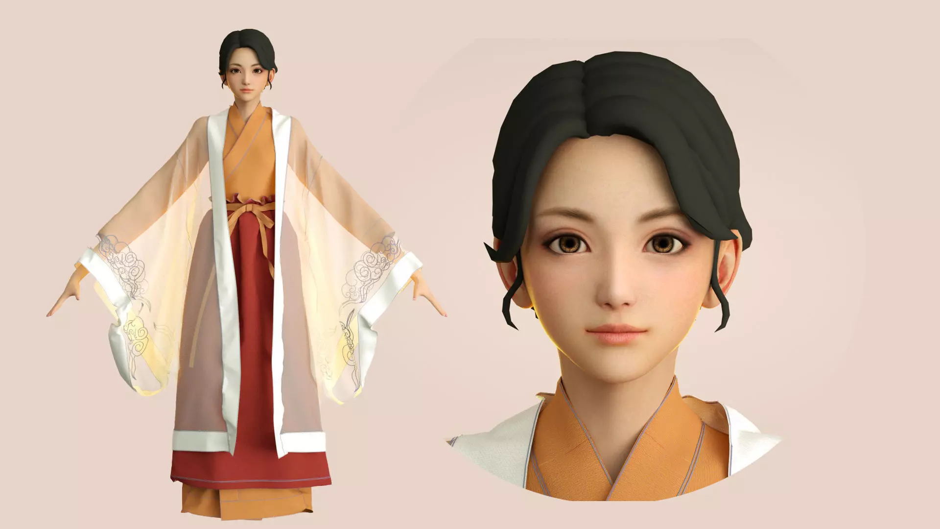 Cartoon Hanfu girl Hanfu chest-length skirt skirt skirt 3D model