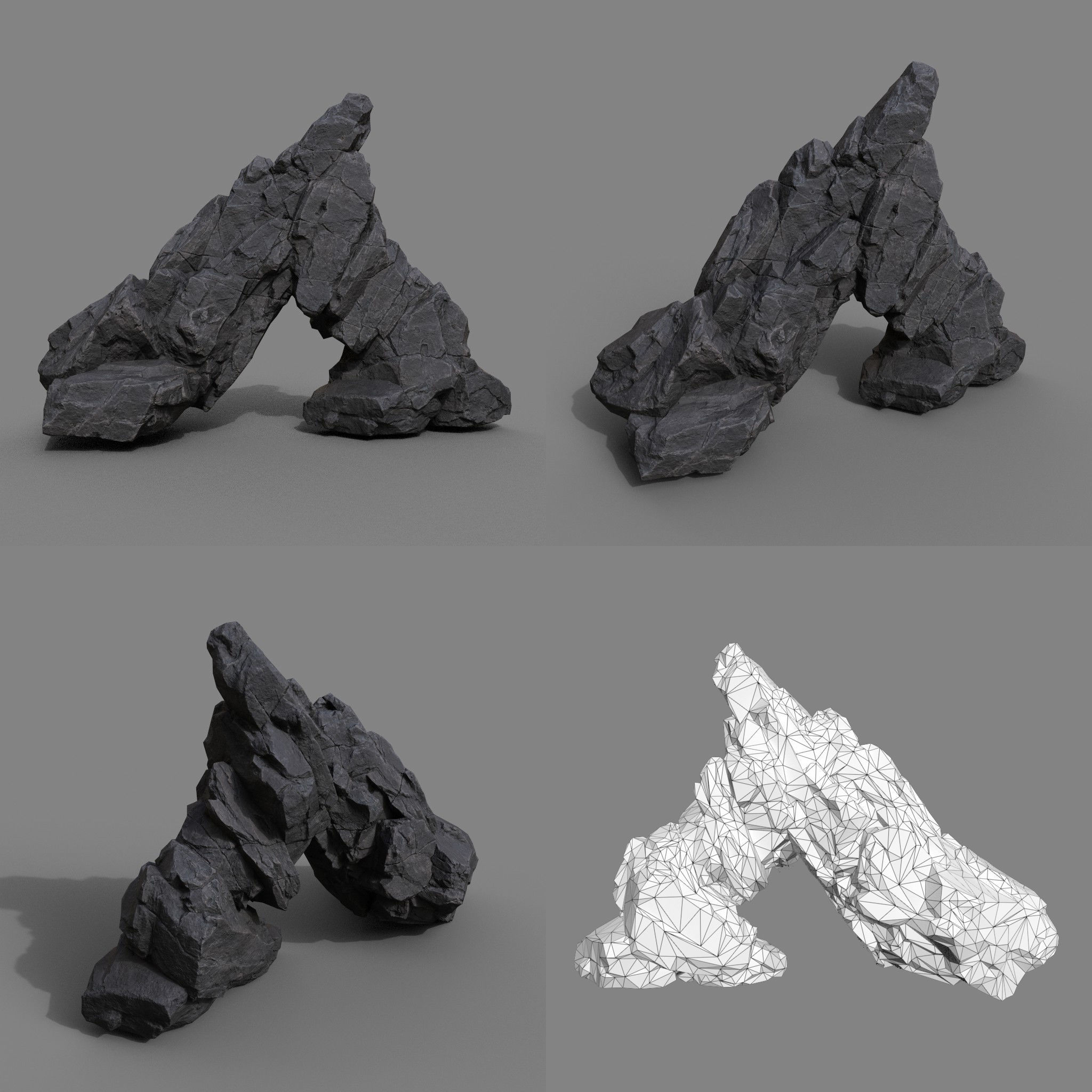 Low Poly Black Rock Formation 221219 - Ultra HD 16K Texture Low-poly 3D model_4