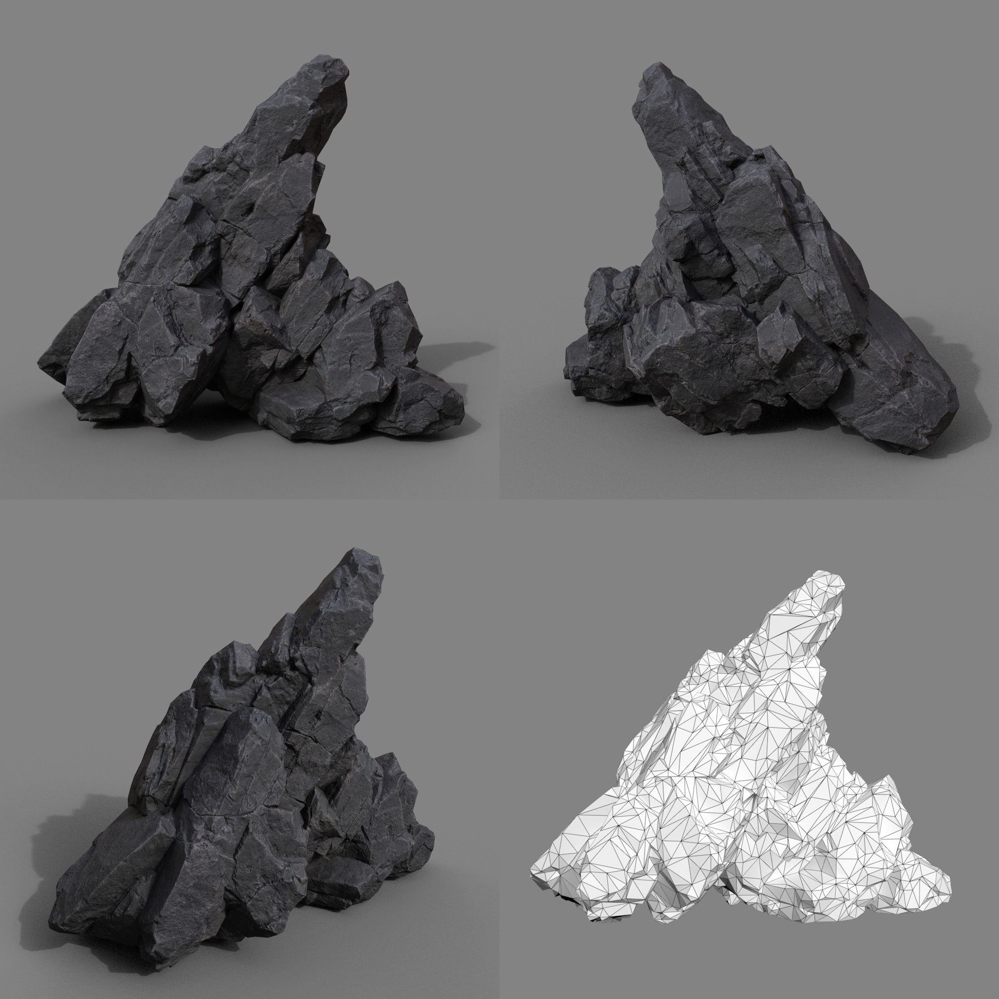 Low Poly Black Rock Formation 221219 - Ultra HD 16K Texture Low-poly 3D model_6