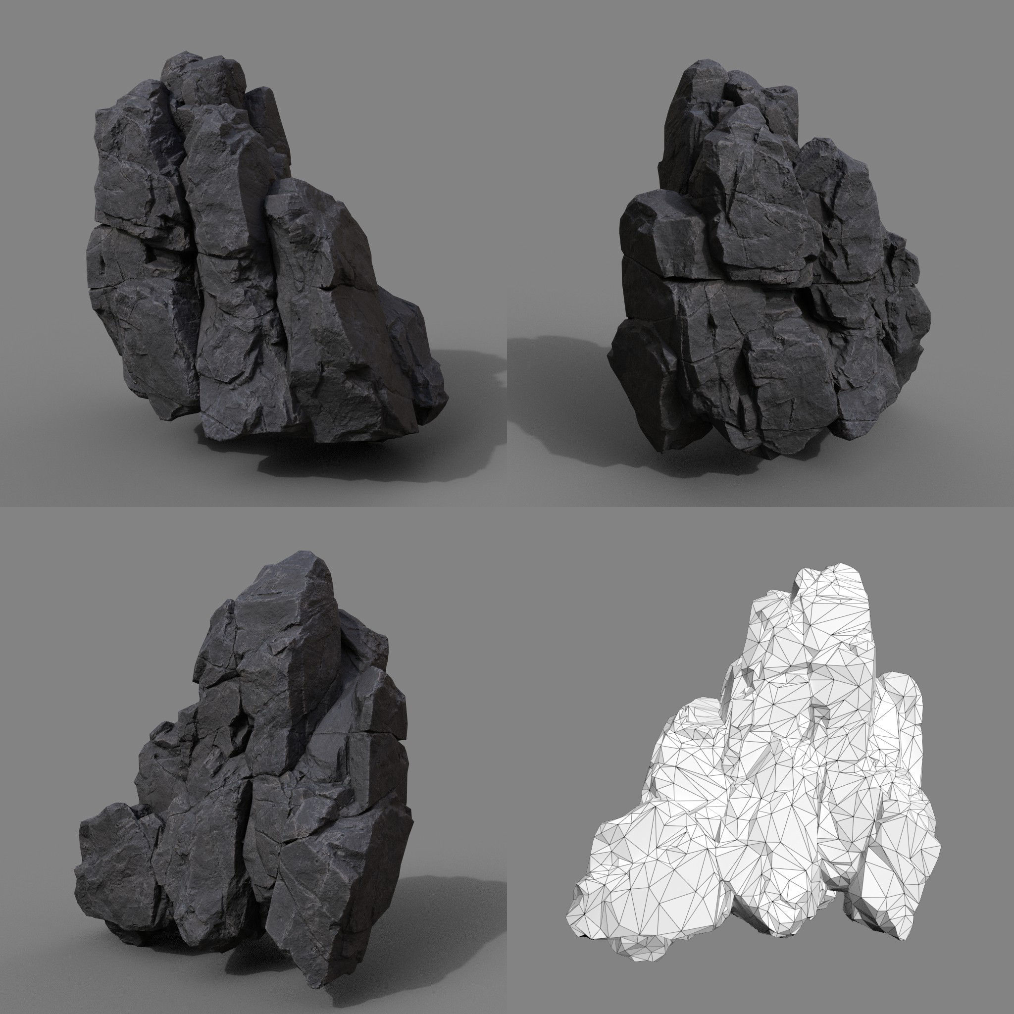 Low Poly Black Rock Formation 221219 - Ultra HD 16K Texture Low-poly 3D model_14