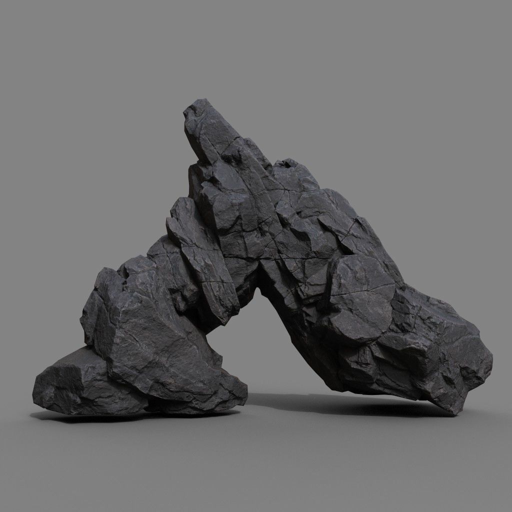 Low Poly Black Rock Formation 221219 - Ultra HD 16K Texture Low-poly 3D model_3