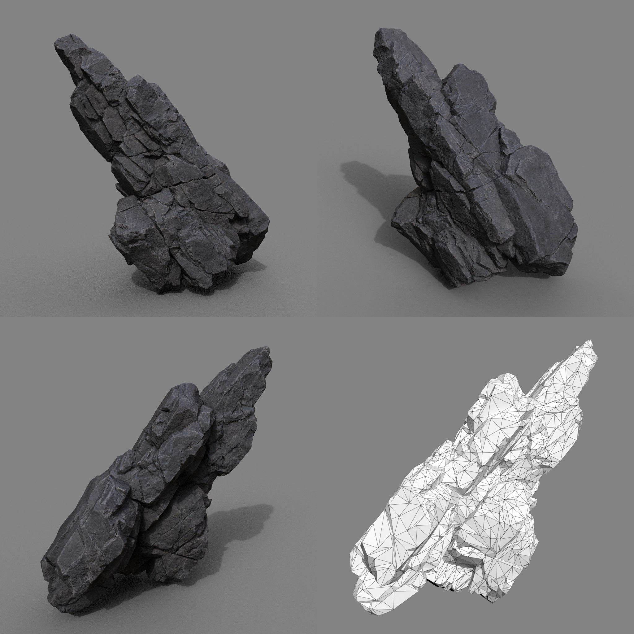 Low Poly Black Rock Formation 221219 - Ultra HD 16K Texture Low-poly 3D model_8
