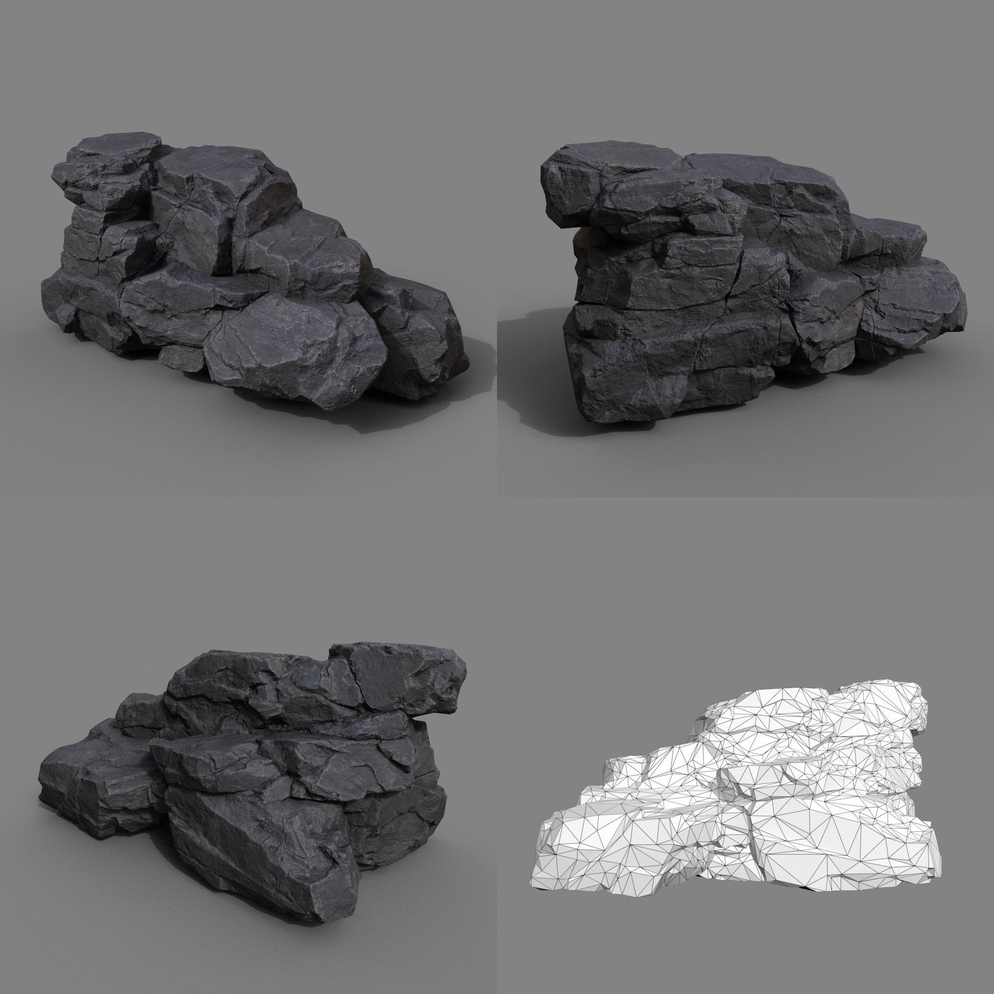 Low Poly Black Rock Formation 221219 - Ultra HD 16K Texture Low-poly 3D model_10