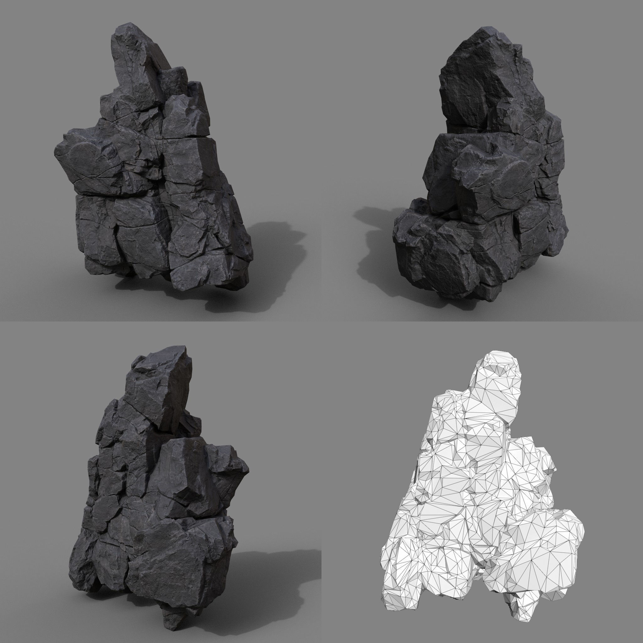 Low Poly Black Rock Formation 221219 - Ultra HD 16K Texture Low-poly 3D model_16