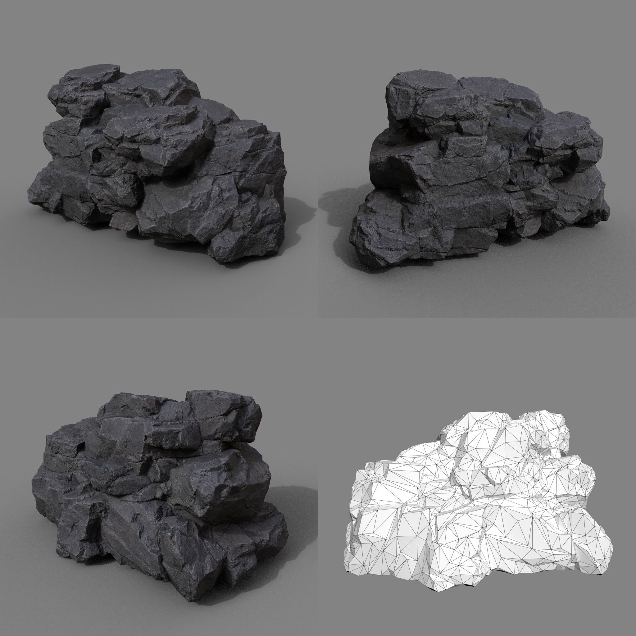 Low Poly Black Rock Formation 221219 - Ultra HD 16K Texture Low-poly 3D model_12