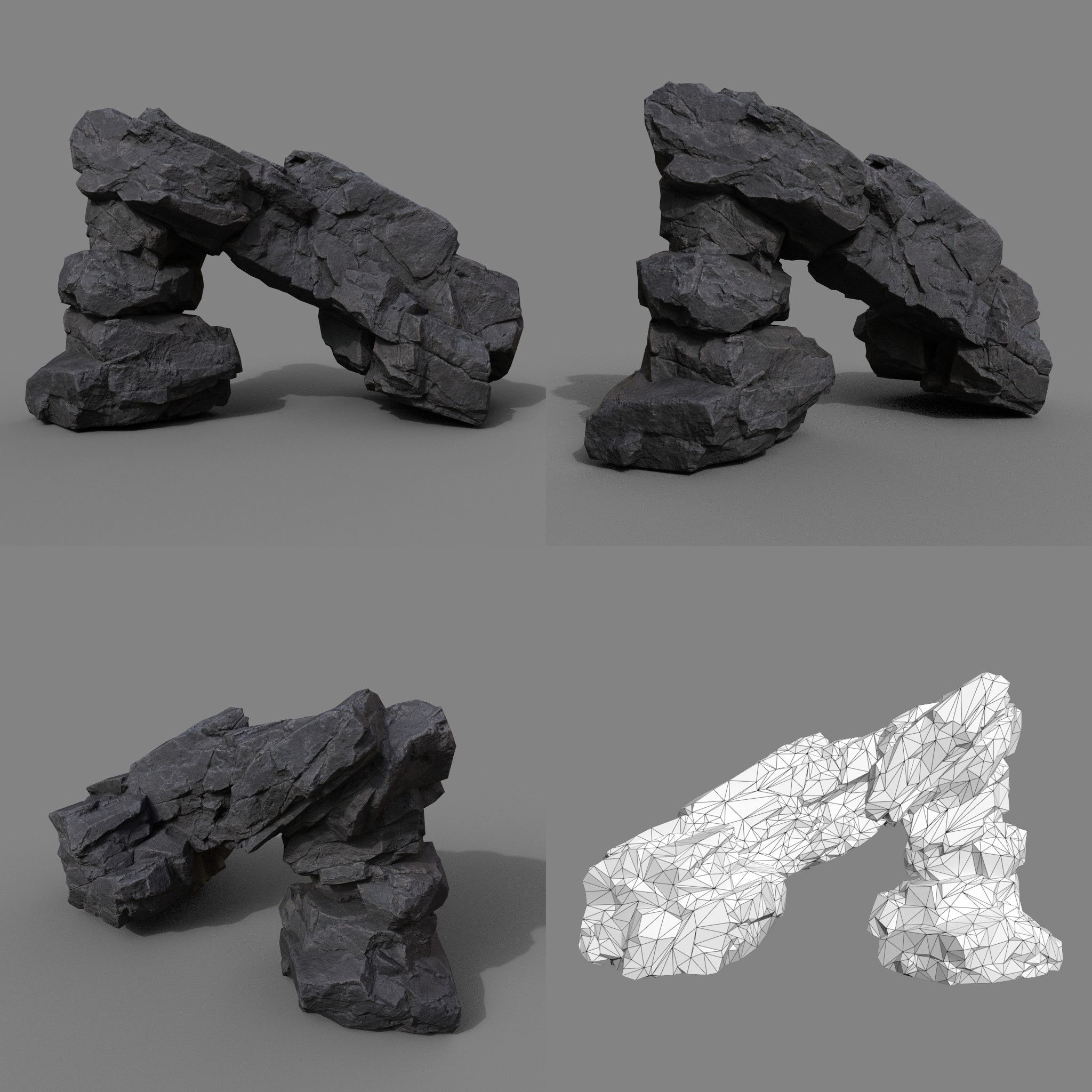 Low Poly Black Rock Formation 221219 - Ultra HD 16K Texture Low-poly 3D model_2
