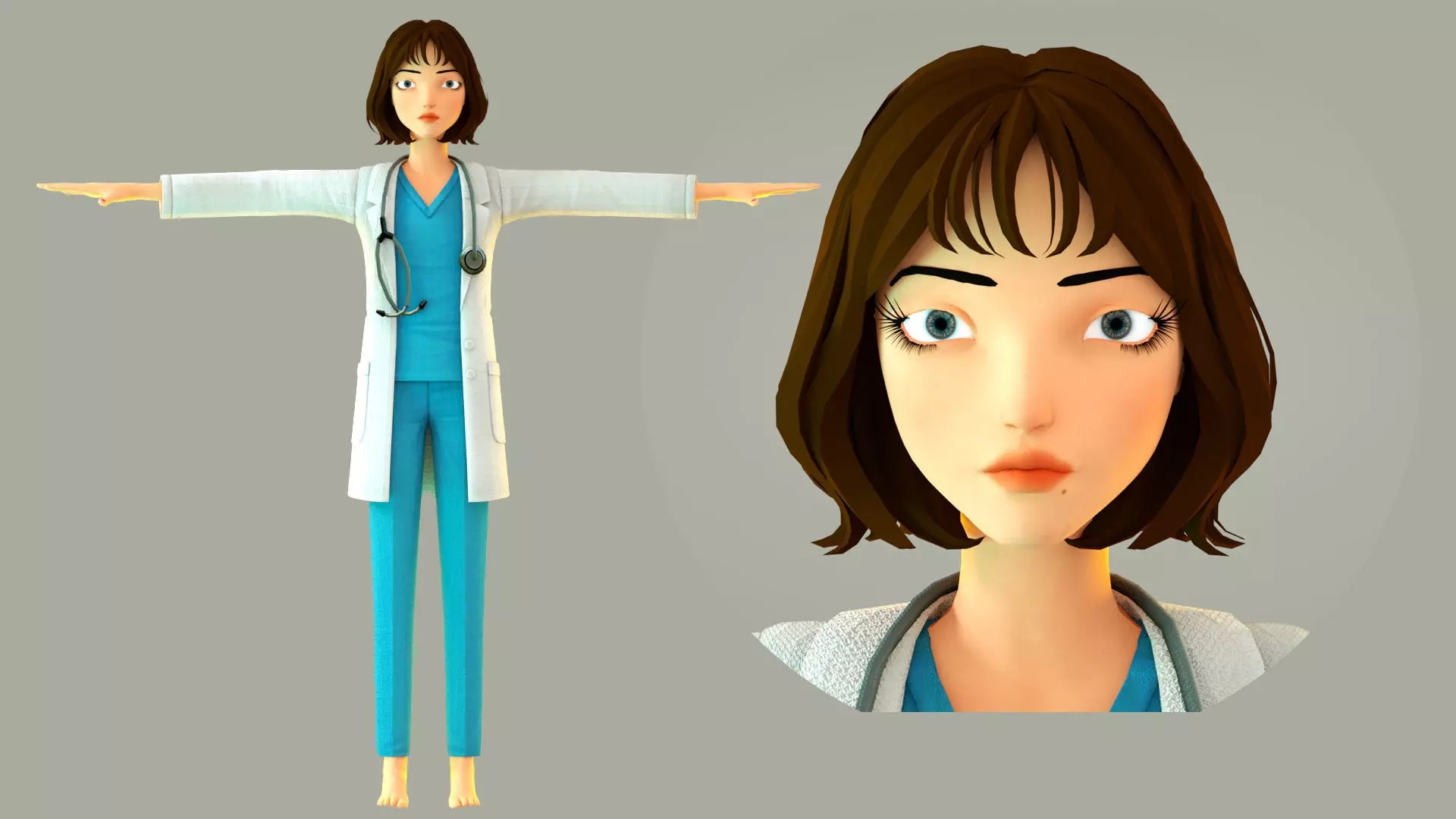 cartoon doctor female doctor medical care hospital 3D model_0