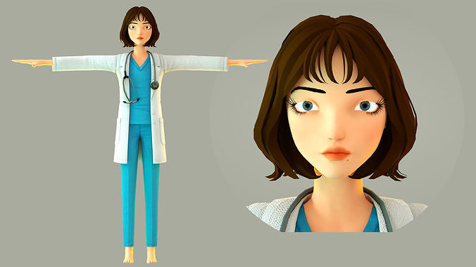 cartoon doctor female doctor medical care hospital 3D model