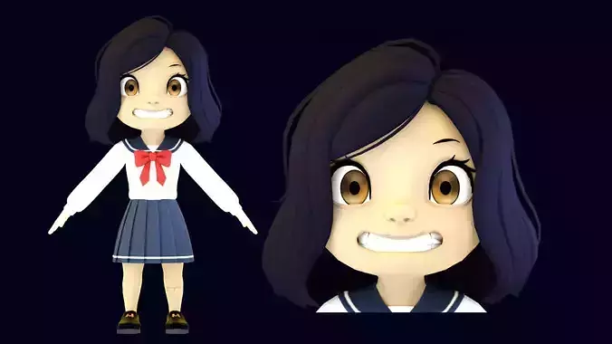 cartoon jk little girl student primary school student