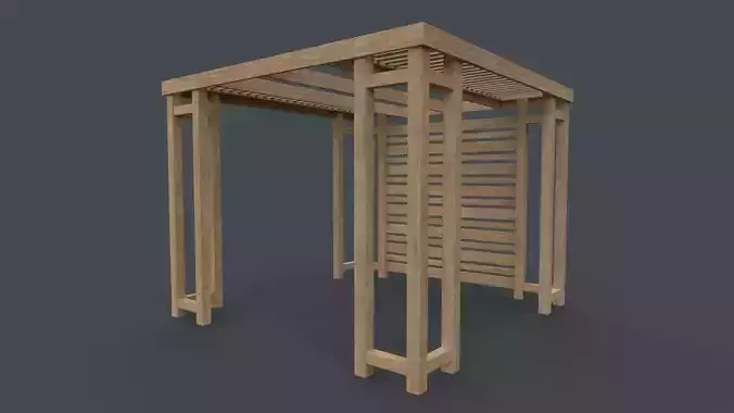PBR Wooden Pergola Gazebo B1 Low-poly 3D model