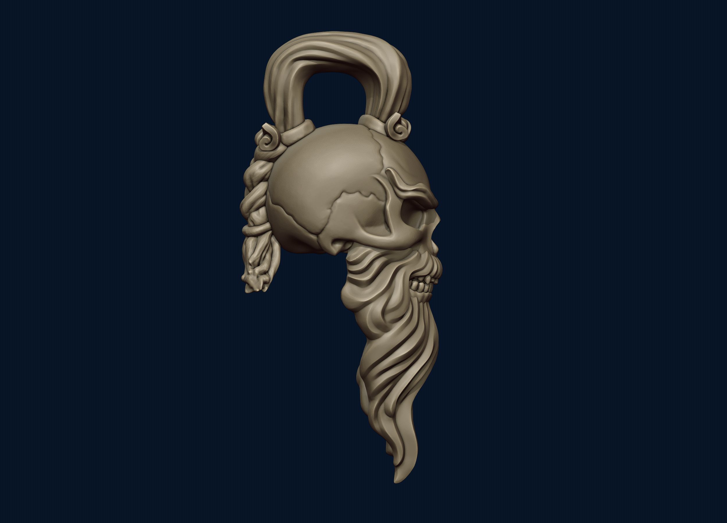 Skull Sensei Beard and Pigtail Pendant 3D print model_18