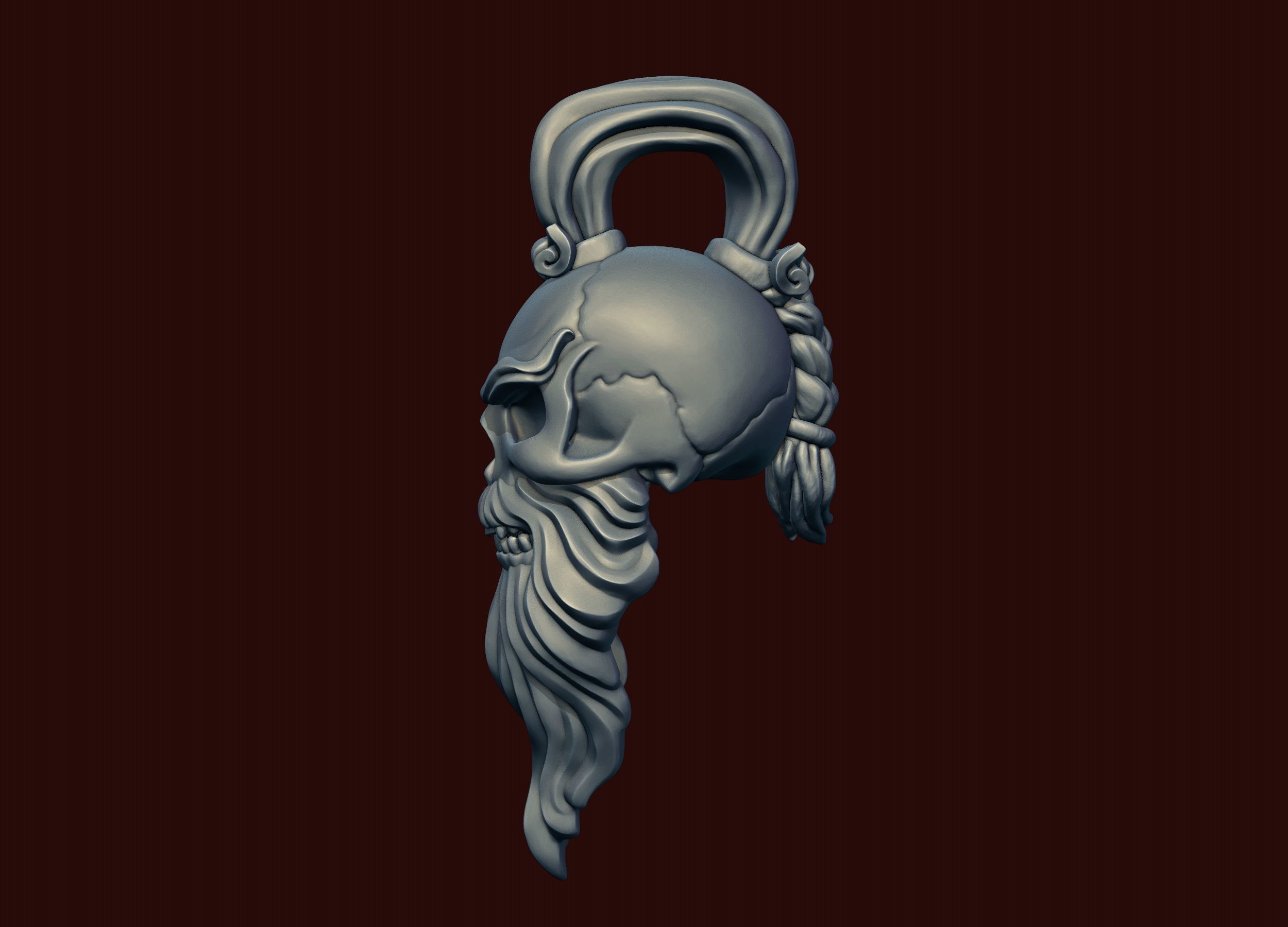 Skull Sensei Beard and Pigtail Pendant 3D print model_4
