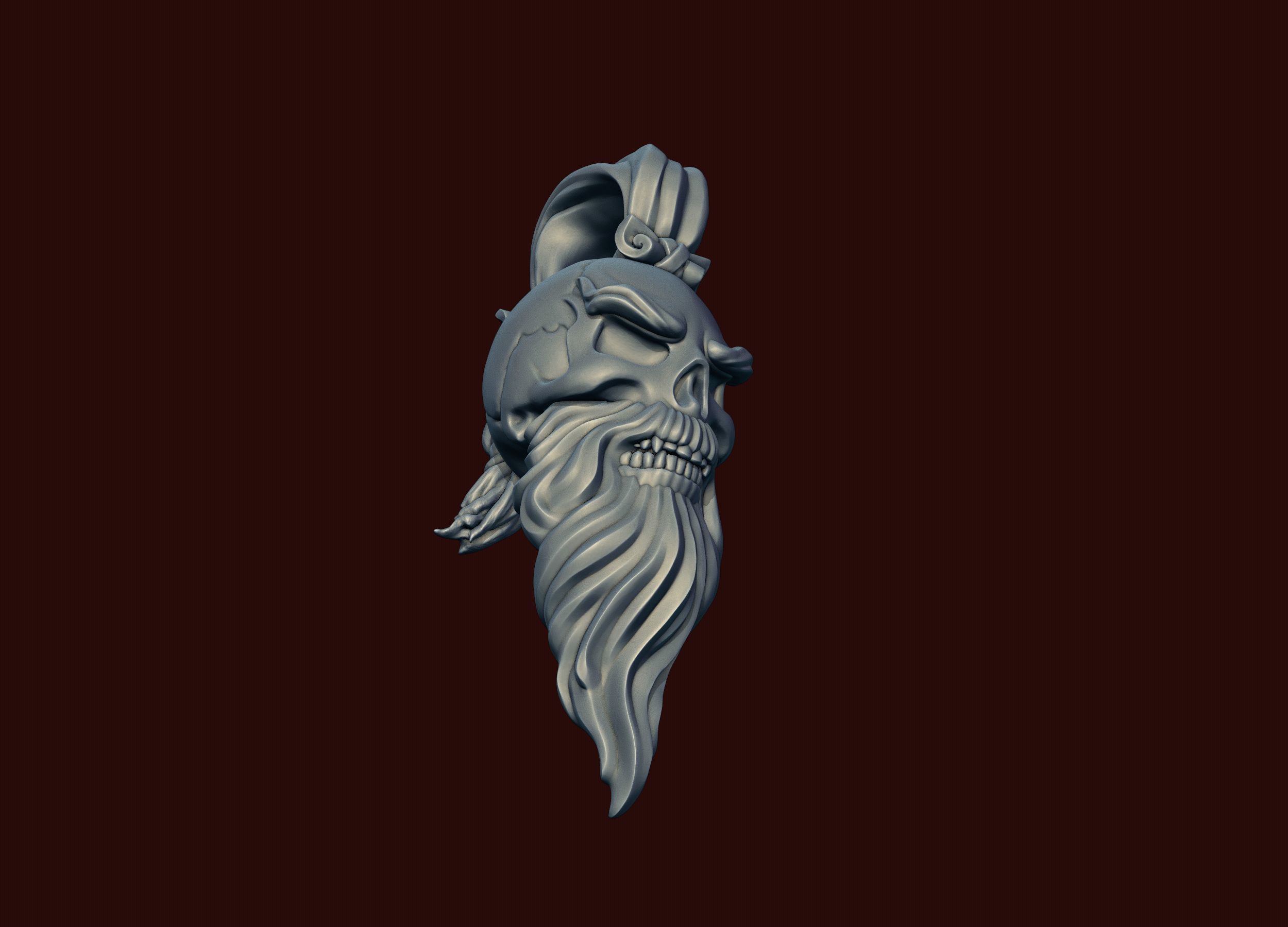 Skull Sensei Beard and Pigtail Pendant 3D print model_12