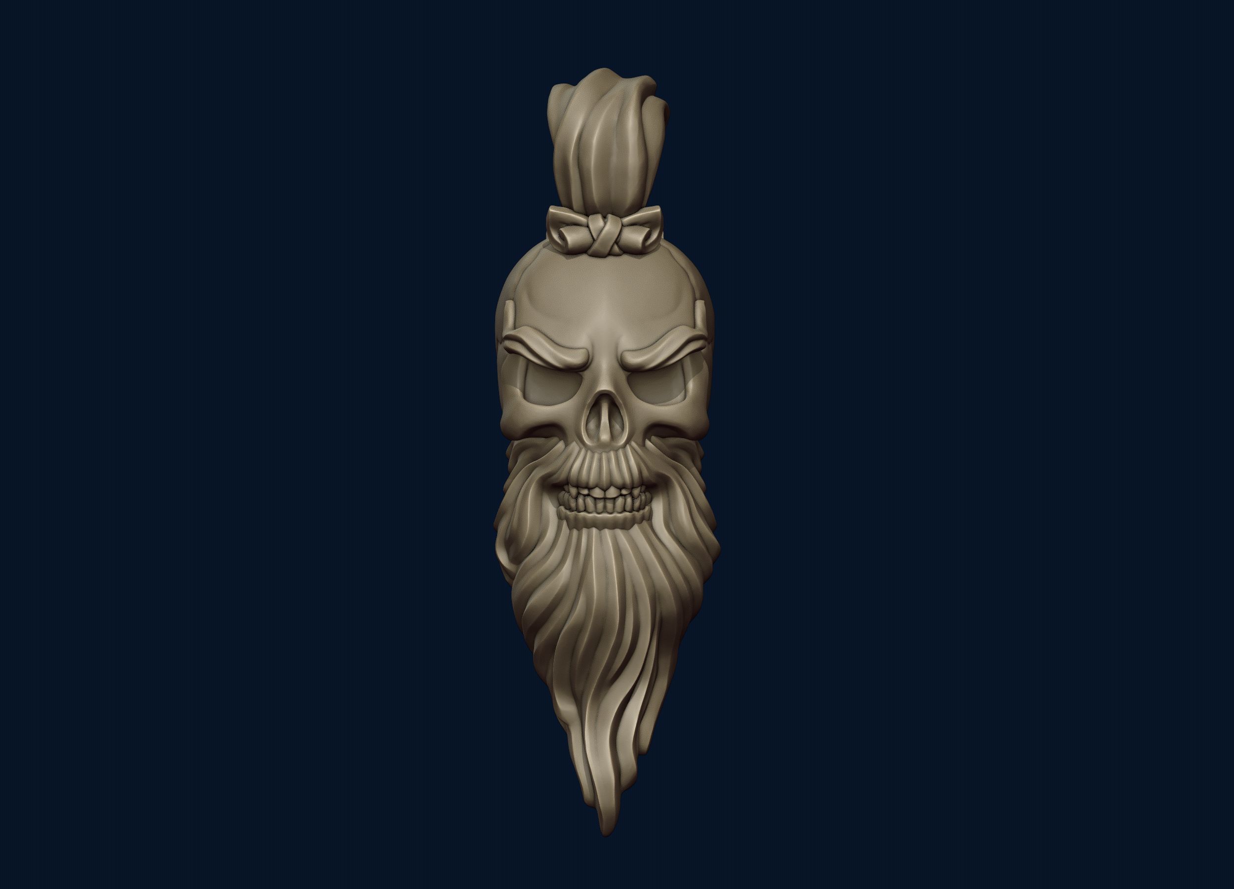 Skull Sensei Beard and Pigtail Pendant 3D print model_15