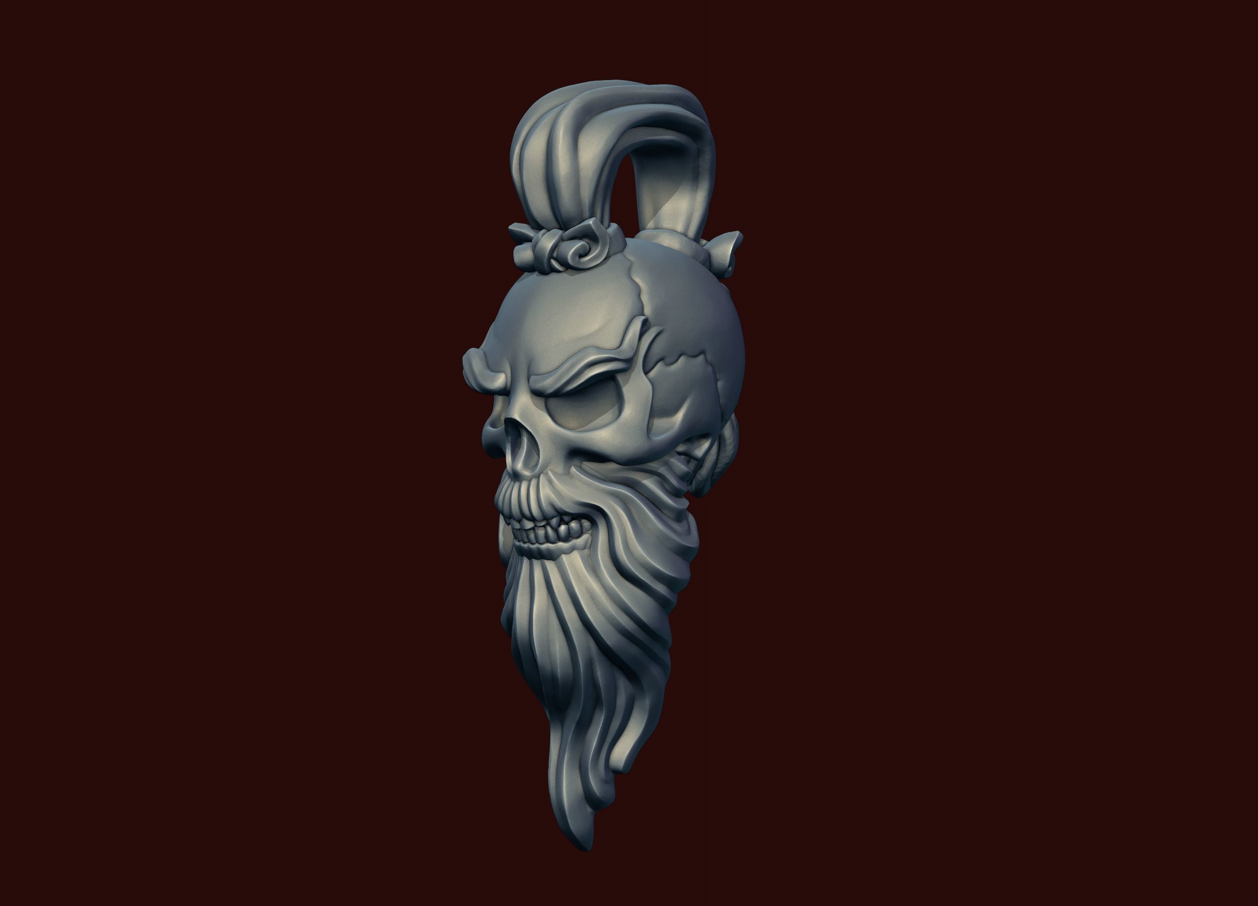 Skull Sensei Beard and Pigtail Pendant 3D print model_2