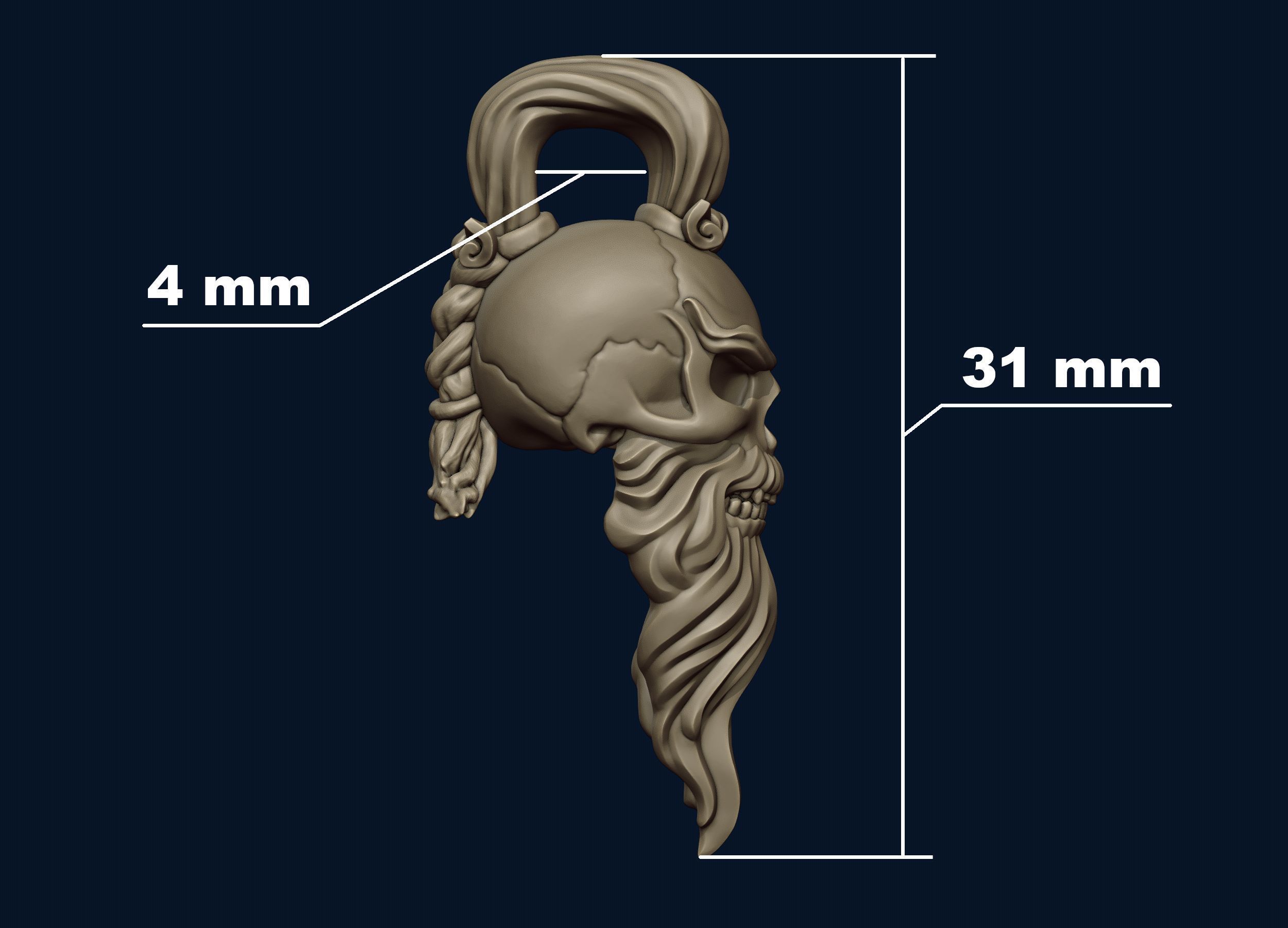 Skull Sensei Beard and Pigtail Pendant 3D print model_21
