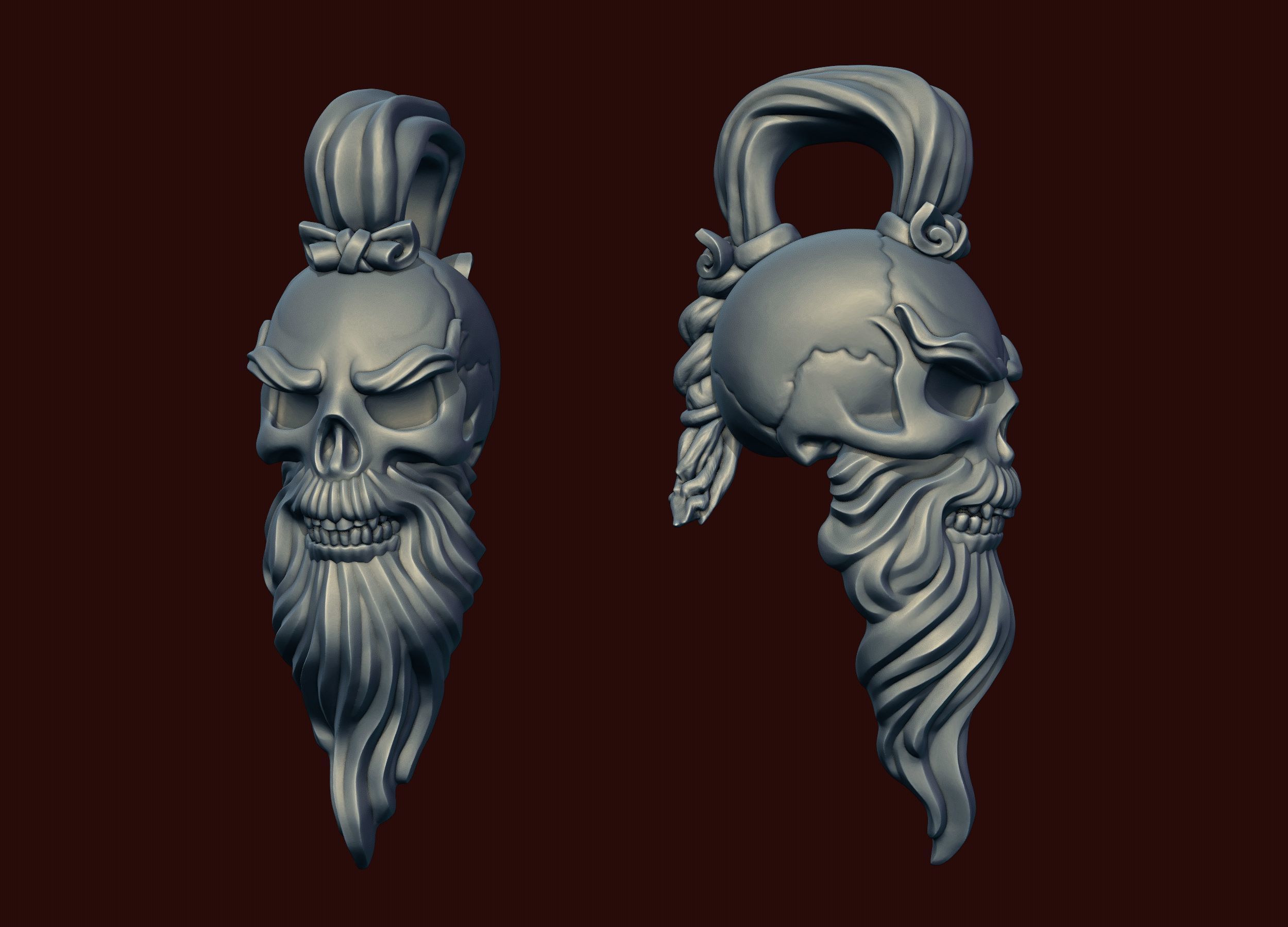 Skull Sensei Beard and Pigtail Pendant 3D print model_1