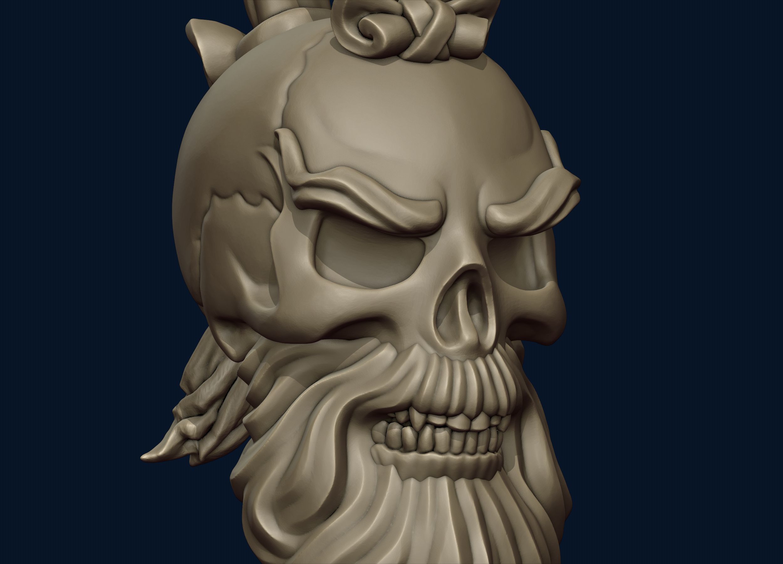 Skull Sensei Beard and Pigtail Pendant 3D print model_20