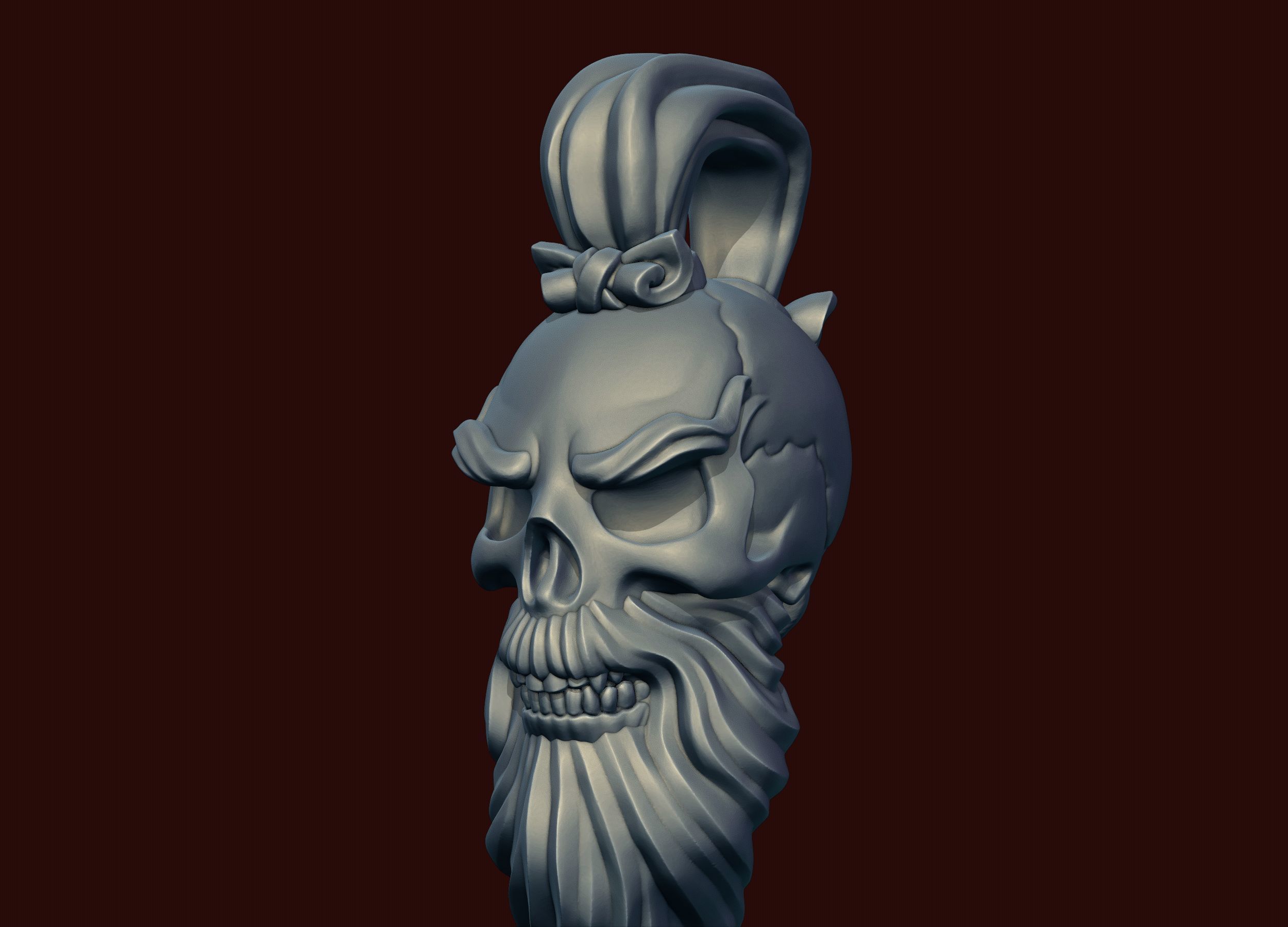 Skull Sensei Beard and Pigtail Pendant 3D print model_13