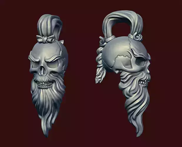 Skull Sensei Beard and Pigtail Pendant