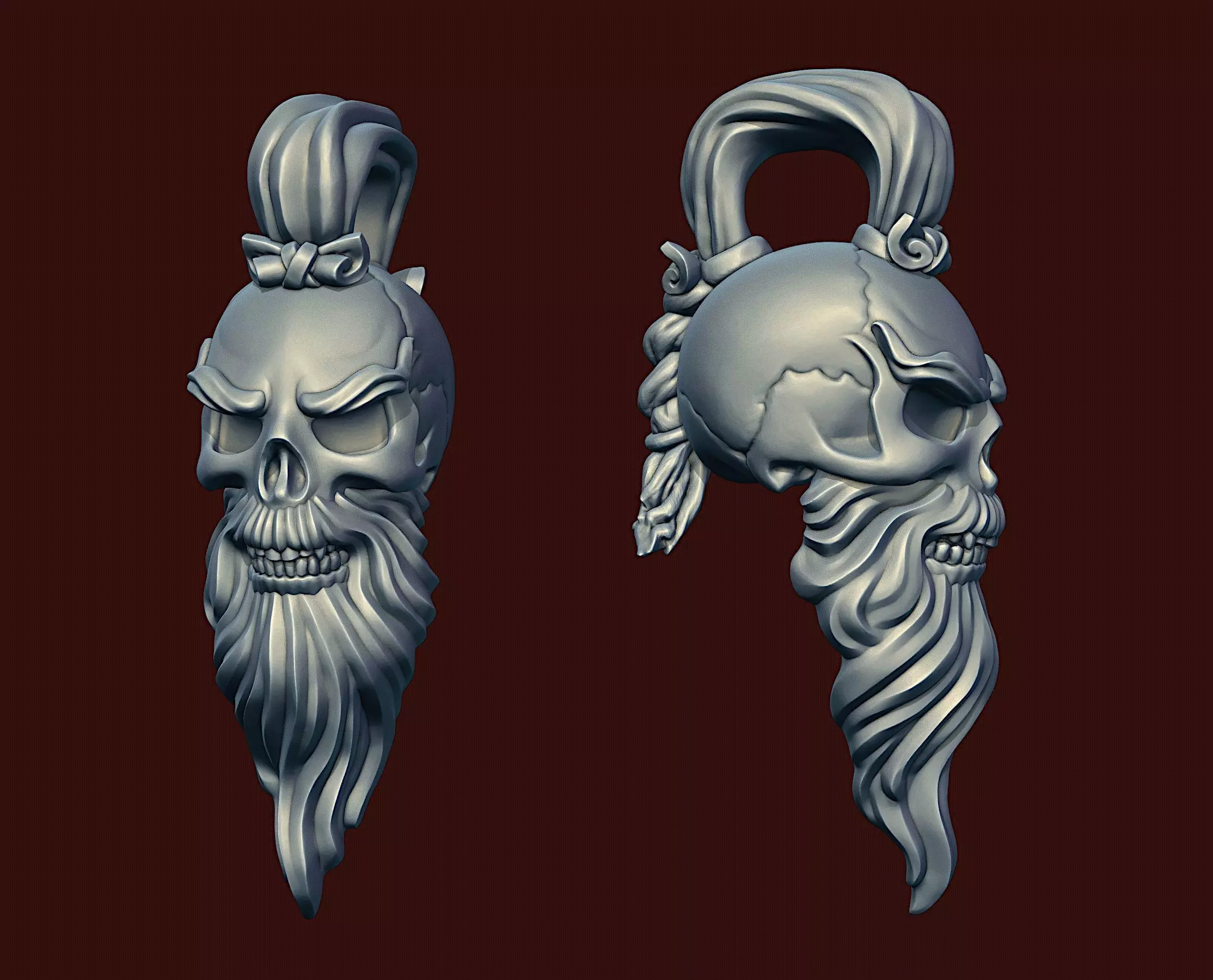 Skull Sensei Beard and Pigtail Pendant 3D print model_0