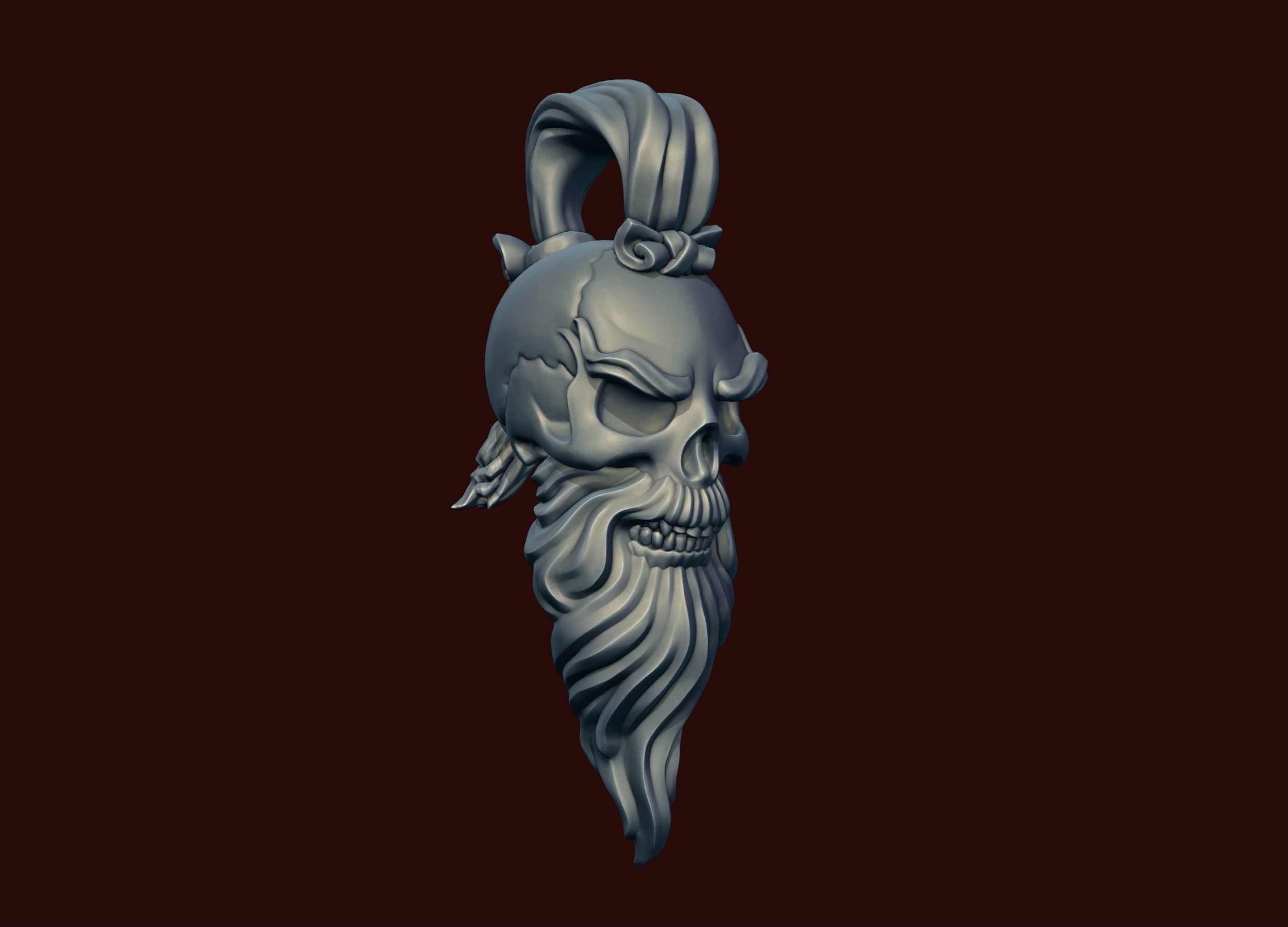 Skull Sensei Beard and Pigtail Pendant 3D print model_10