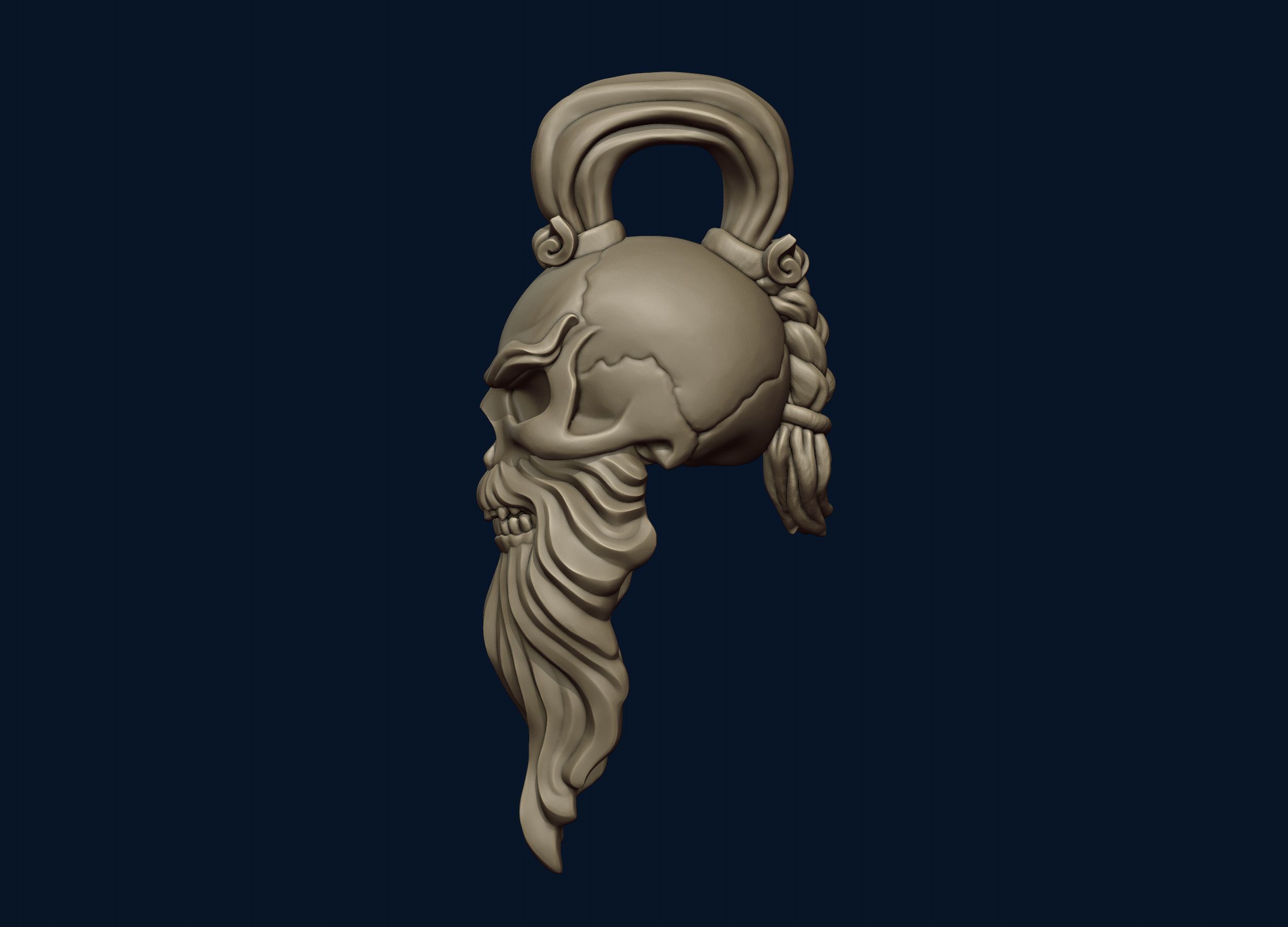 Skull Sensei Beard and Pigtail Pendant 3D print model_16