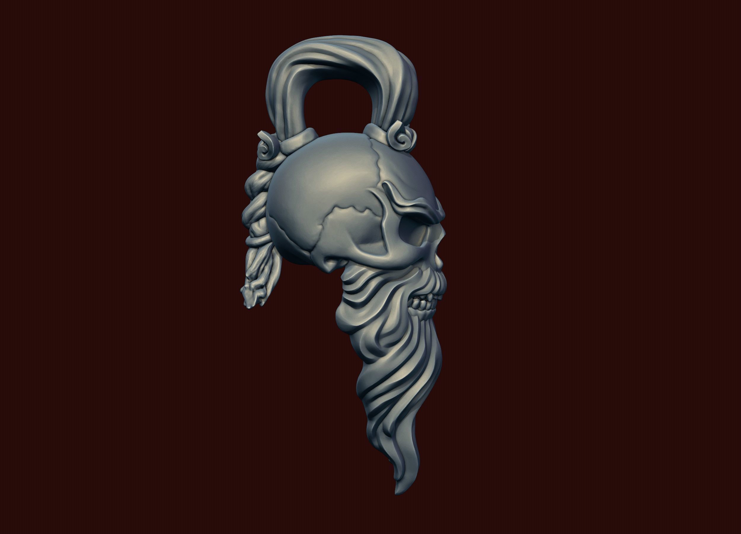 Skull Sensei Beard and Pigtail Pendant 3D print model_9