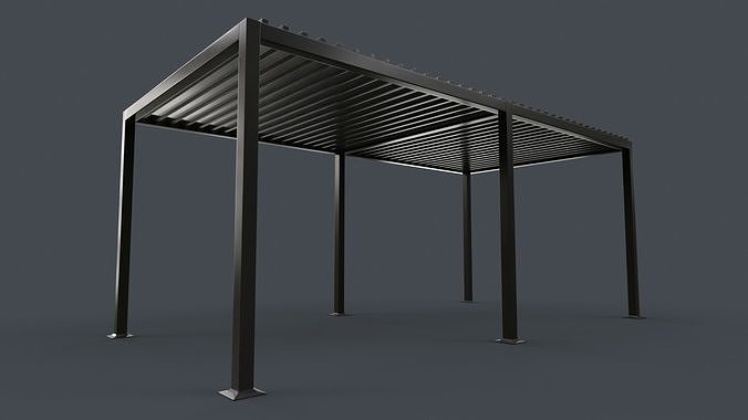 PBR Wooden Pergola Gazebo B3  Low-poly 3D model 7