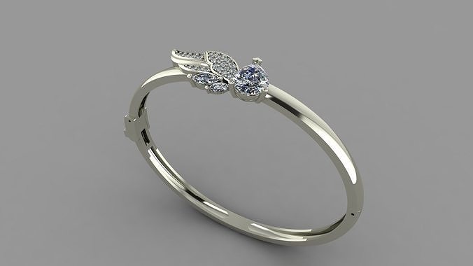 BRACELET gold bangle ring with diamond in center 3D print model