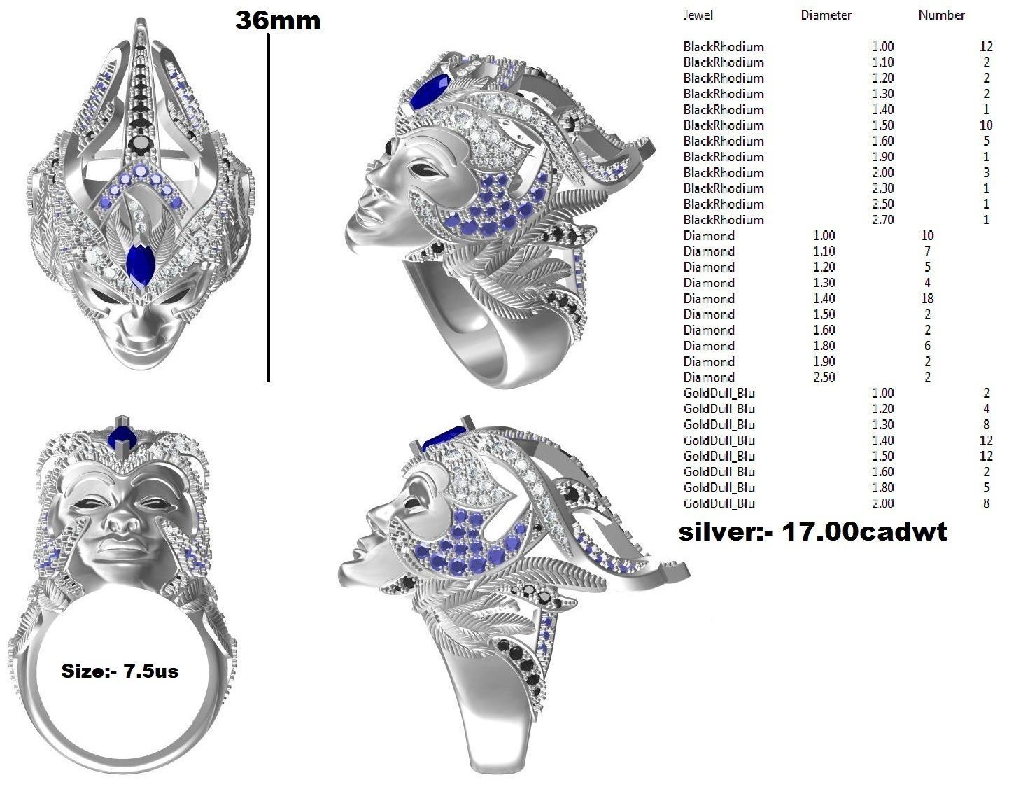 Magerit Crystal Ethinic Gothic Ring  3D print model_7