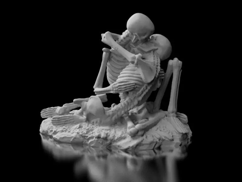 Kissing Skeletons Statue 3D print model_0
