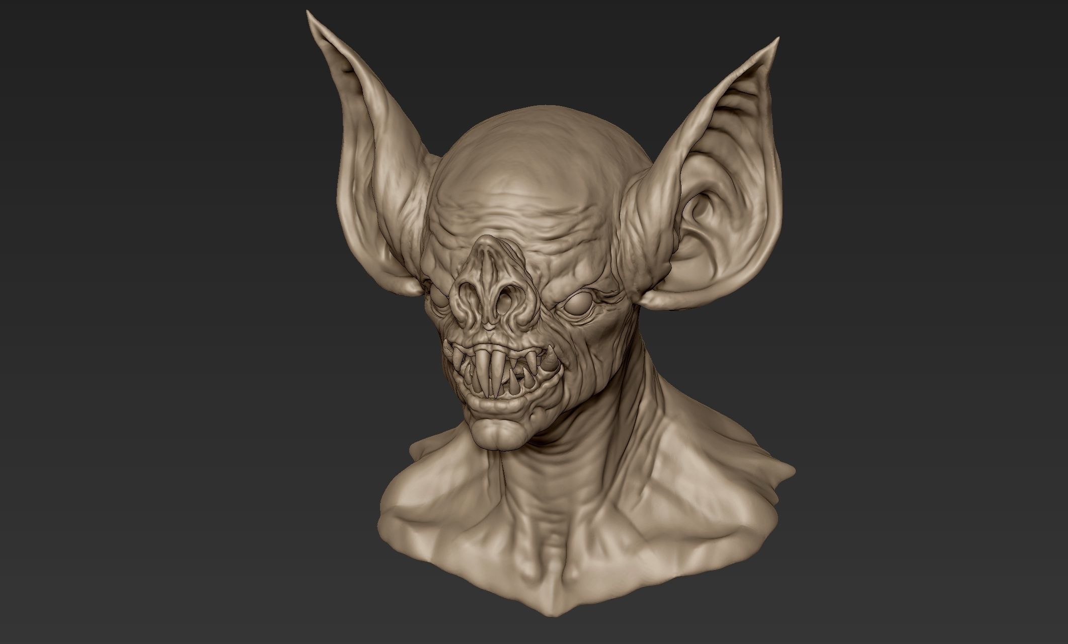 Bat Creature Bust 3D model_9